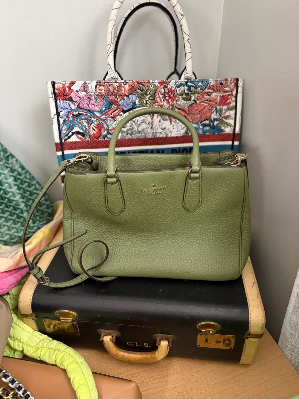 kate spade Olive Green Leather Tote Satchel